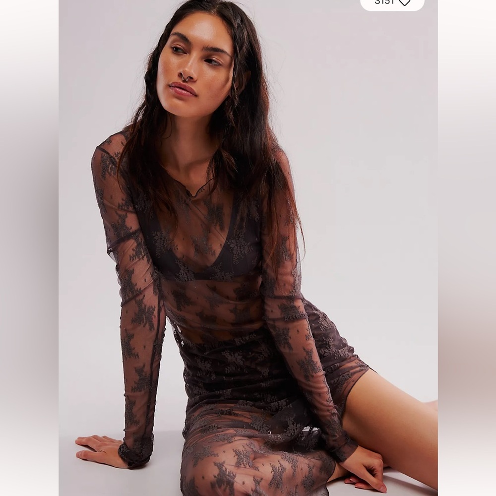 Free People Sheer Grey Lace Dress